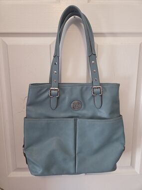 Relic Teal Blue Double-Pocket Tote with Buckle Straps